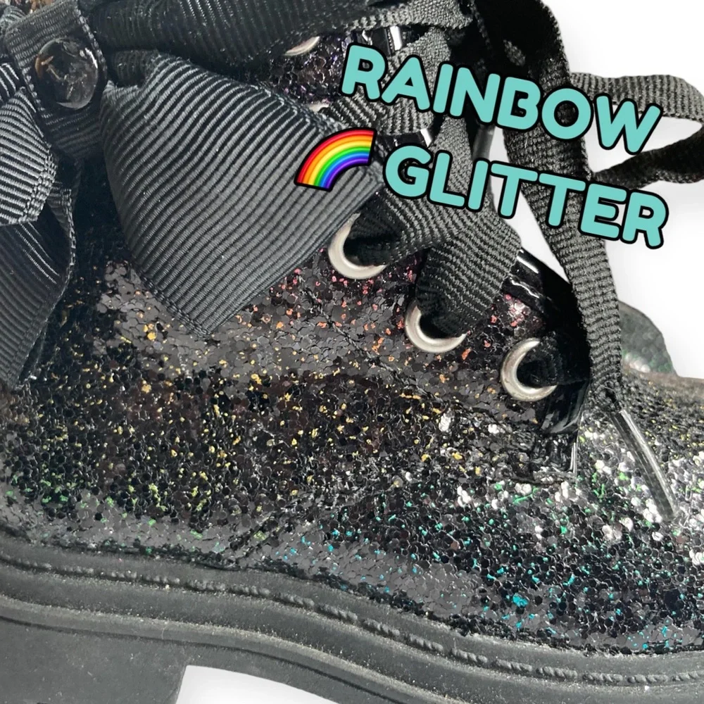 JoJo Siwa Size 5 Kids Black Rainbow Glitter Moto Combat Lace Up Boots